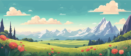 The landscape in different places is rich and magnificent. Vector background illustration.のイラスト素材
