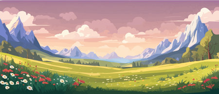 The landscape in different places is rich and magnificent. Vector background illustration.のイラスト素材