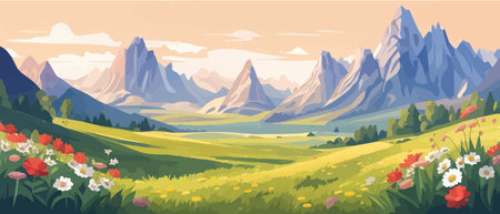 The landscape in different places is rich and magnificent. Vector background illustration.のイラスト素材