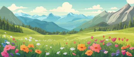 The landscape in different places is rich and magnificent. Vector background illustration.のイラスト素材