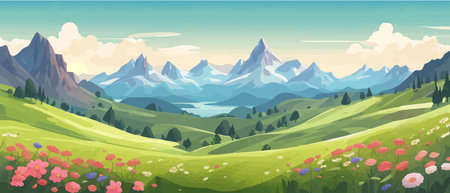 The landscape in different places is rich and magnificent. Vector background illustration.のイラスト素材