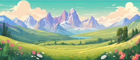 The landscape in different places is rich and magnificent. Vector background illustration.のイラスト素材