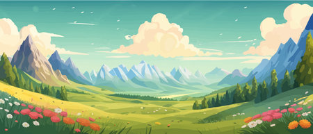 The landscape in different places is rich and magnificent. Vector background illustration.のイラスト素材