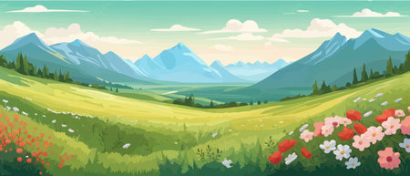The landscape in different places is rich and magnificent. Vector background illustration.のイラスト素材
