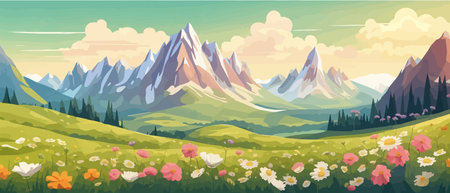 The landscape in different places is rich and magnificent. Vector background illustration.のイラスト素材