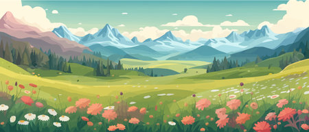 The landscape in different places is rich and magnificent. Vector background illustration.のイラスト素材