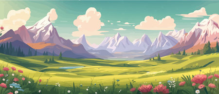The landscape in different places is rich and magnificent. Vector background illustration.のイラスト素材