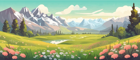 The landscape in different places is rich and magnificent. Vector background illustration.のイラスト素材