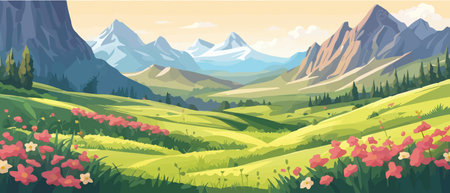 The landscape in different places is rich and magnificent. Vector background illustration.のイラスト素材