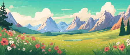 The landscape in different places is rich and magnificent. Vector background illustration.のイラスト素材