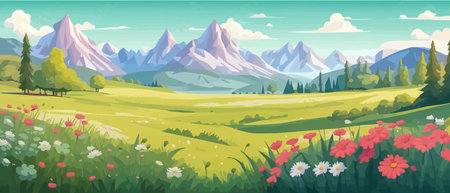 The landscape in different places is rich and magnificent. Vector background illustration.のイラスト素材