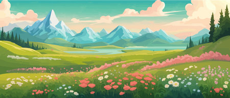 The landscape in different places is rich and magnificent. Vector background illustration.のイラスト素材