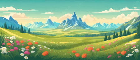 The landscape in different places is rich and magnificent. Vector background illustration.のイラスト素材