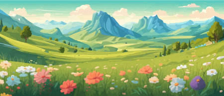 The landscape in different places is rich and magnificent. Vector background illustration.のイラスト素材