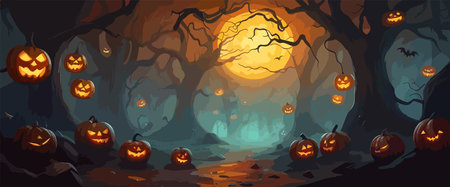 vector halloween haunted old graveyard lit by the glow of the full moonのイラスト素材