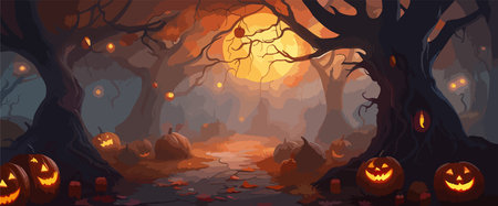 vector halloween haunted old graveyard lit by the glow of the full moon