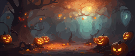 vector halloween haunted old graveyard lit by the glow of the full moonのイラスト素材