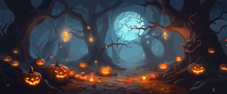 vector halloween haunted old graveyard lit by the glow of the full moonのイラスト素材