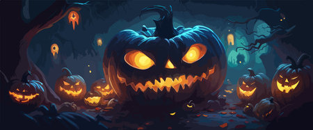 vector halloween haunted old graveyard lit by the glow of the full moonのイラスト素材