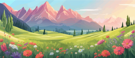 The landscape in different places is rich and magnificent. Vector background illustration.のイラスト素材