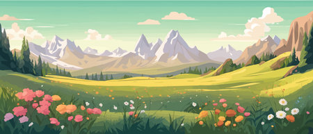 The landscape in different places is rich and magnificent. Vector background illustration.のイラスト素材