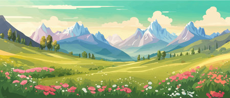 The landscape in different places is rich and magnificent. Vector background illustration.のイラスト素材