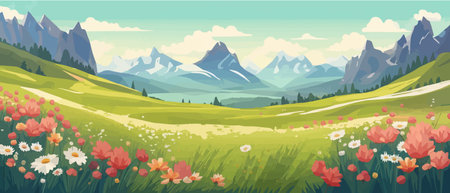 The landscape in different places is rich and magnificent. Vector background illustration.のイラスト素材
