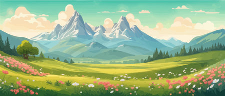 The landscape in different places is rich and magnificent. Vector background illustration.のイラスト素材