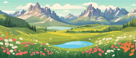 The landscape in different places is rich and magnificent. Vector background illustration.のイラスト素材