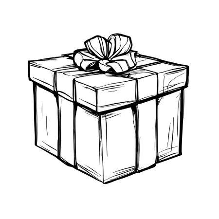 Hand drawn sketch of gift box. Vector illustration isolated on white background.のイラスト素材