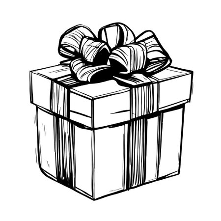 Hand drawn sketch of gift box. Vector illustration isolated on white background.のイラスト素材