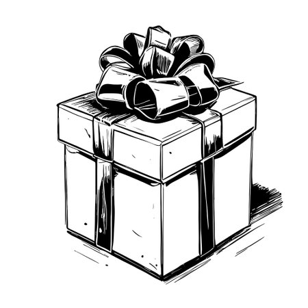 Hand drawn sketch of gift box. Vector illustration isolated on white background.のイラスト素材