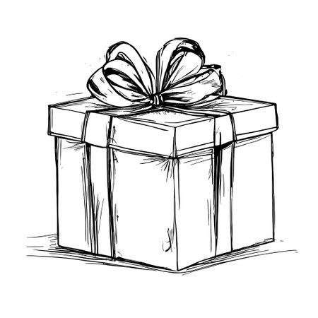 Hand drawn sketch of gift box. Vector illustration isolated on white background.のイラスト素材