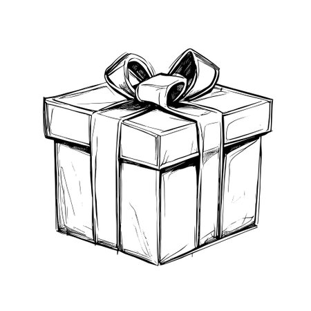 Hand drawn sketch of gift box. Vector illustration isolated on white background.のイラスト素材