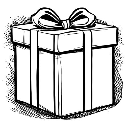 Hand drawn sketch of gift box. Vector illustration isolated on white background.のイラスト素材