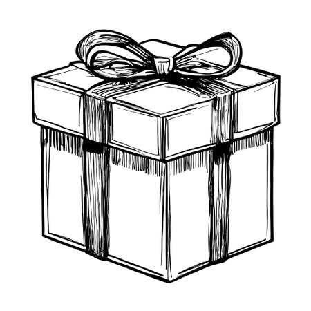 Hand drawn sketch of gift box. Vector illustration isolated on white background.のイラスト素材