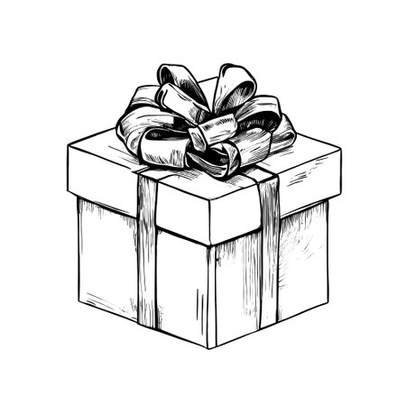 Hand drawn sketch of gift box. Vector illustration isolated on white background.のイラスト素材