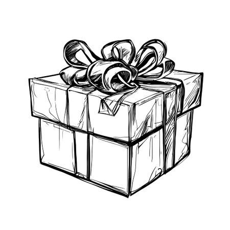 Hand drawn sketch of gift box. Vector illustration isolated on white background.のイラスト素材