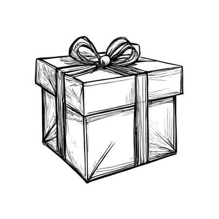 Hand drawn sketch of gift box. Vector illustration isolated on white background.のイラスト素材