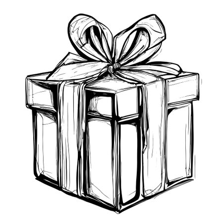 Hand drawn sketch of gift box. Vector illustration isolated on white background.のイラスト素材