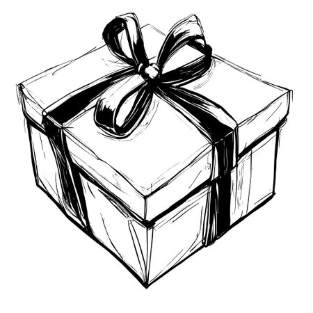 Hand drawn sketch of gift box. Vector illustration isolated on white background.のイラスト素材