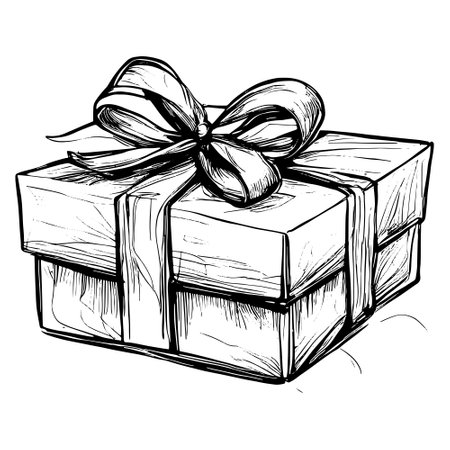 Hand drawn sketch of gift box. Vector illustration isolated on white background.のイラスト素材