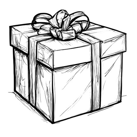 Hand drawn sketch of gift box. Vector illustration isolated on white background.のイラスト素材