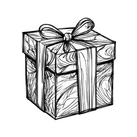 Hand drawn sketch of gift box. Vector illustration isolated on white background.のイラスト素材