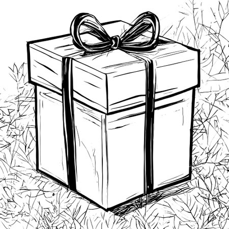 Hand drawn sketch of gift box. Vector illustration isolated on white background.のイラスト素材