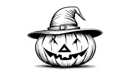 Sketch of a pumpkin face. Halloween pumpkin drawing, scary faces, jack o lantern engraving for autumn holidayのイラスト素材