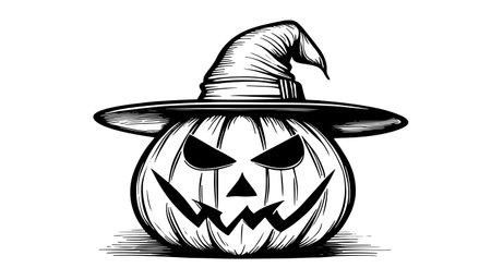 Sketch of a pumpkin face. Halloween pumpkin drawing, scary faces, jack o lantern engraving for autumn holidayのイラスト素材