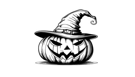 Sketch of a pumpkin face. Halloween pumpkin drawing, scary faces, jack o lantern engraving for autumn holidayのイラスト素材