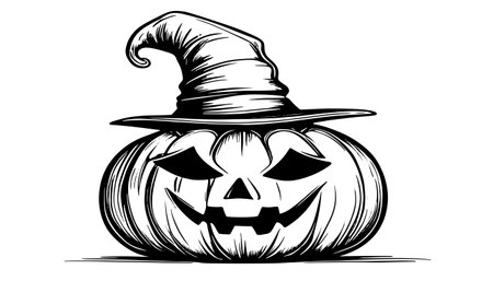 Sketch of a pumpkin face. Halloween pumpkin drawing, scary faces, jack o lantern engraving for autumn holidayのイラスト素材