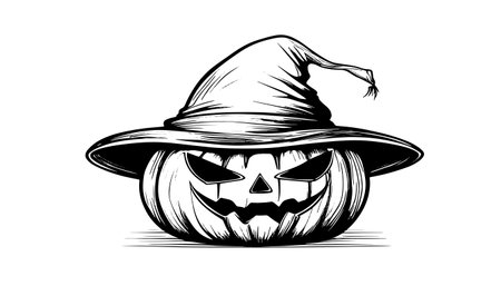 Sketch of a pumpkin face. Halloween pumpkin drawing, scary faces, jack o lantern engraving for autumn holidayのイラスト素材